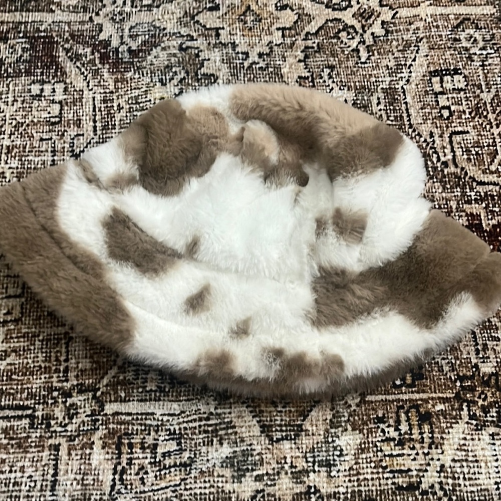 Fuzzy cow bucket hat